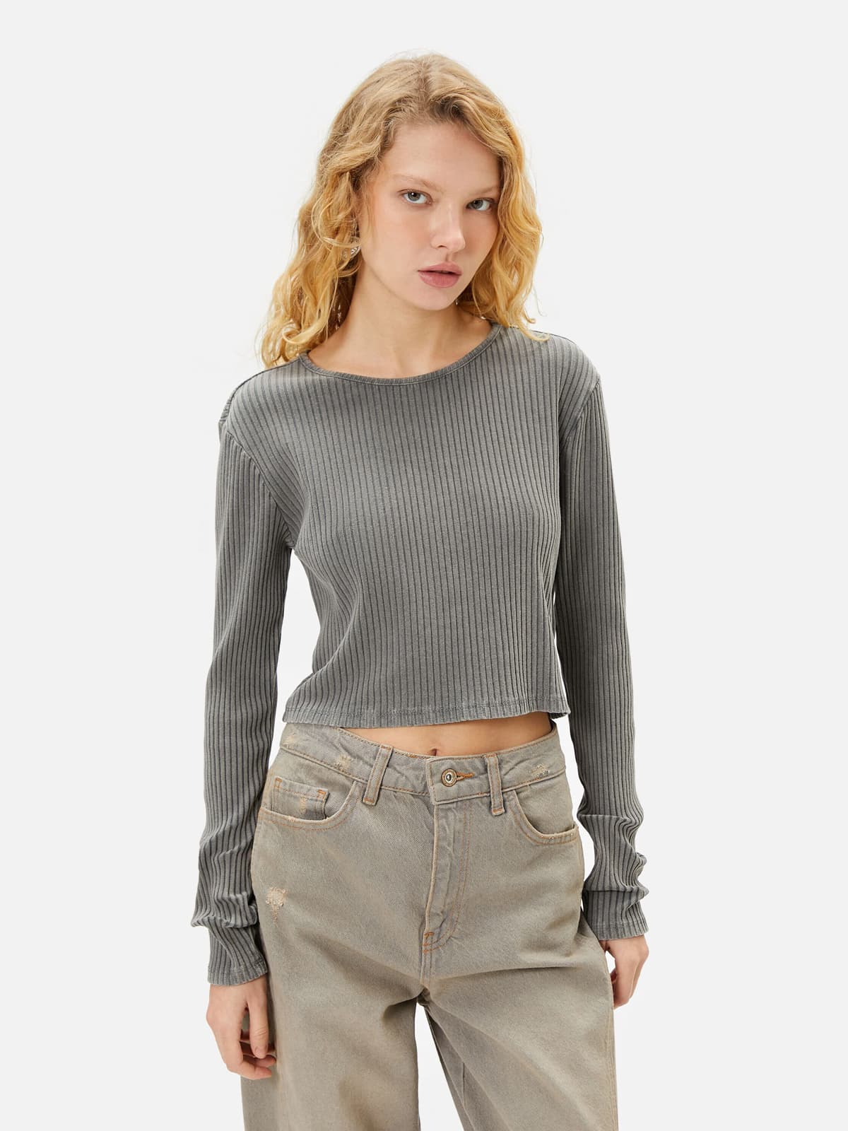 Cotton Long-Sleeve Crop T-shirt